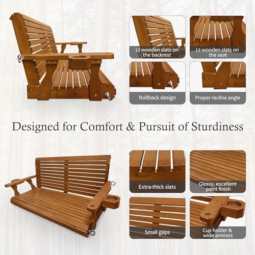 Fortune Candy Wooden Porch Swing, Cedar Tone, 4.5 FT Extra Large - Image 5