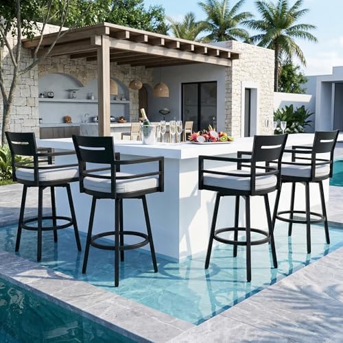 Outdoor Swivel Bar Stools Set of 4, Bar Height Patio Chairs by NICESOUL