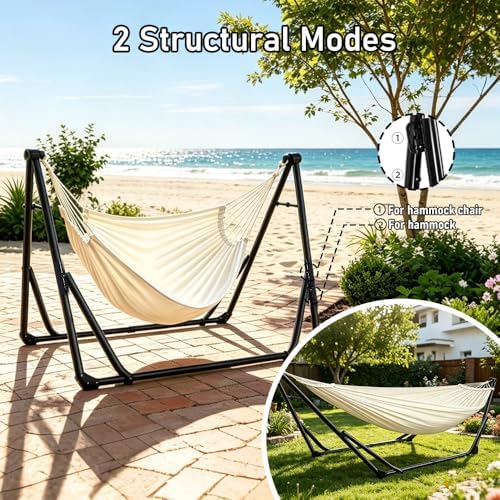 2-in-1 Hammock Chair, Foldable Steel Stand Indoor Outdoor Swing Bag - Image 5