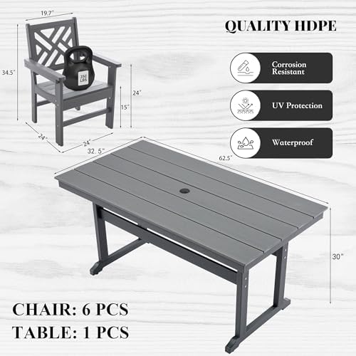 HDPE Dining Table Set for 6, 7-Piece Outdoor Table and Chairs Include 6 Dining - Image 3