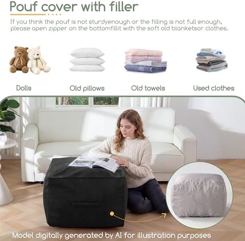 HIGOGOGO Square Stuffed Pouf Ottoman, Pu Leather Poufs - Image 3