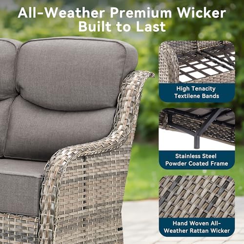 Luxury Outdoor Patio Furniture Set-Wicker High Backrest 3-Seat Patio Sofa - Image 6