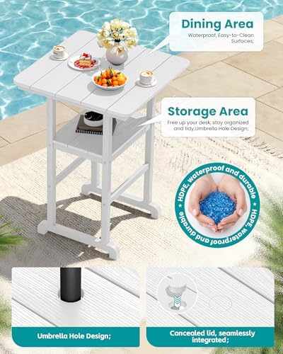 SERWALL 5 Pcs HDPE Bar Height Chairs and Double Layer Pub Table Set - Image 2