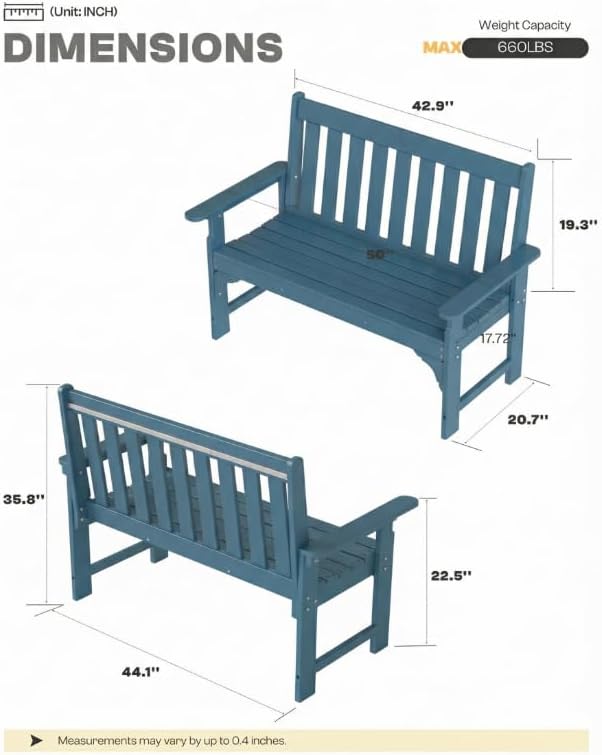 2-Person Outdoor Garden Bench, HDPE All-Weather Patio Bench - Image 2
