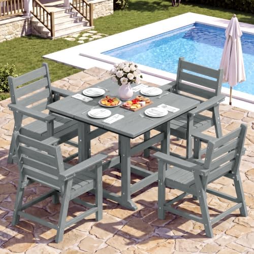 HDPE Outdoor Dining Set, Patio Dining Set of 5 by Ecovidaoutdoors