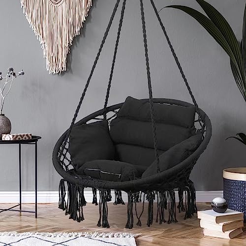 Goutime Hammock Swing Chair Macrame Boho Hanging Chairs Black - Image 7