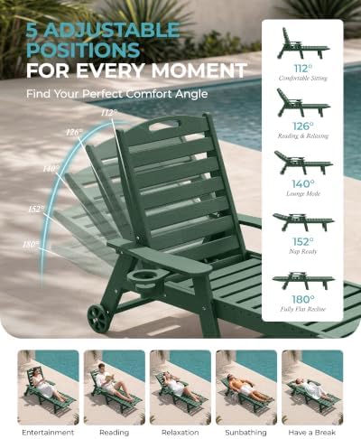 Ciokea Outdoor Chaise Lounge Chair, HDPE Patio Lounge Chair - Image 6