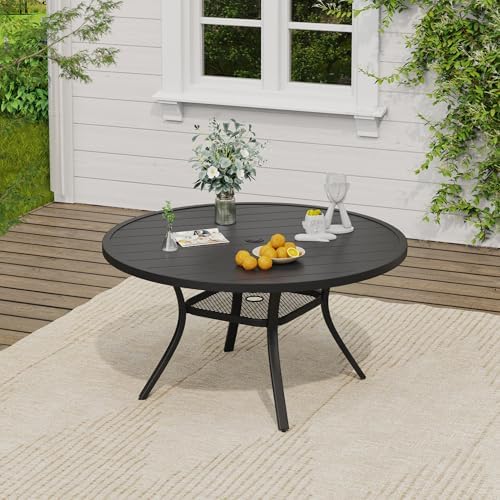 VICLLAX Patio Dining Set, 6 Brown Stackable Chairs & 48" Metal Black Table - Image 6