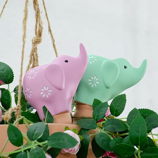 4 Pack Plant Watering Devices, Elephant Shape Terracotta Watering Spikes, Vacation Self Watering Planter Insert, Automatic Plant Waterer for Indoor Outdoor Plants