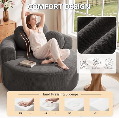 54" Oversized Round Chair Indoor Chenille Cloud Sofa - Image 3