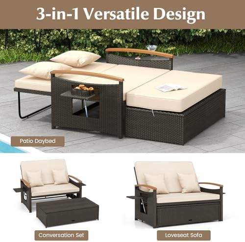 HAPPYGRILL Outdoor Wicker Sofa Daybed, Rattan Sunbed - Image 5