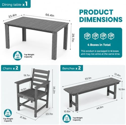 Dining Table Set, 5-Piece HDPE Outdoor Dining Set - Image 5