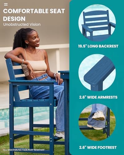 SERWALL Outdoor Bar Set, 2 Adirondack Bar Chairs & Bar Height Table - Image 4