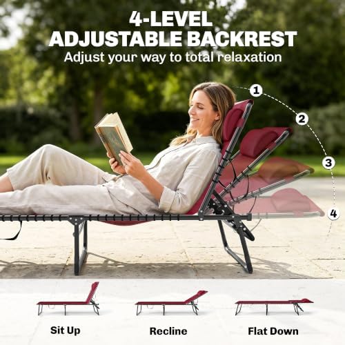Outsunny Folding Chaise Lounge Chair Outdoor Mesh Seat Wine Red - Image 4