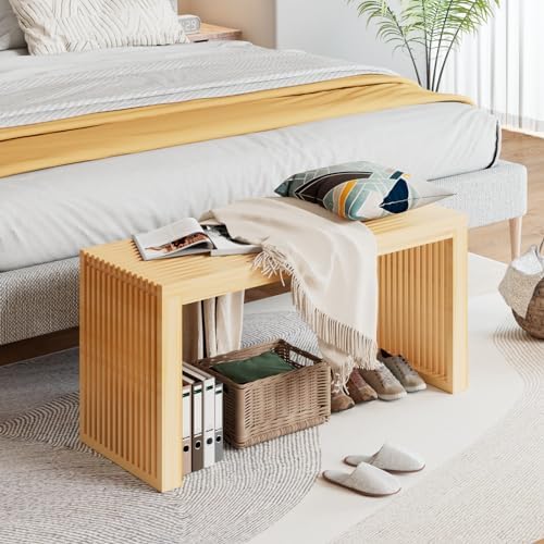 Bamboo Dining Bench 35" Indoor Wooden Shoe Benches - Image 3