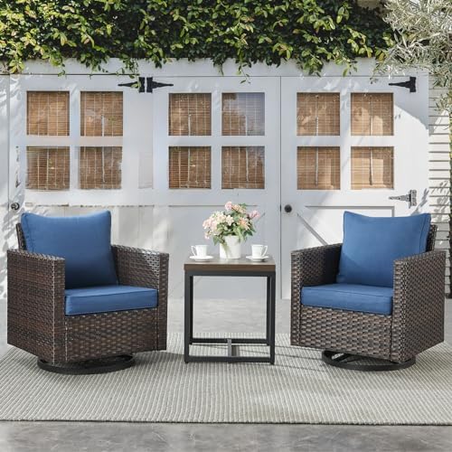 Outdoor Bistro Set 3 Piece Wicker Swivel Rocker Patio Chairs, Oversize Outdoor by Belord
