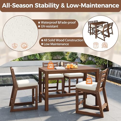 5-Pcs Outdoor Bar Table and Chair Set of 4, Rustic Patio Counter Height Bar - Image 4
