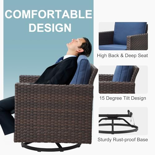 Outdoor Bistro Set 3 Piece Wicker Swivel Rocker Patio Chairs, Oversize Outdoor - Image 4