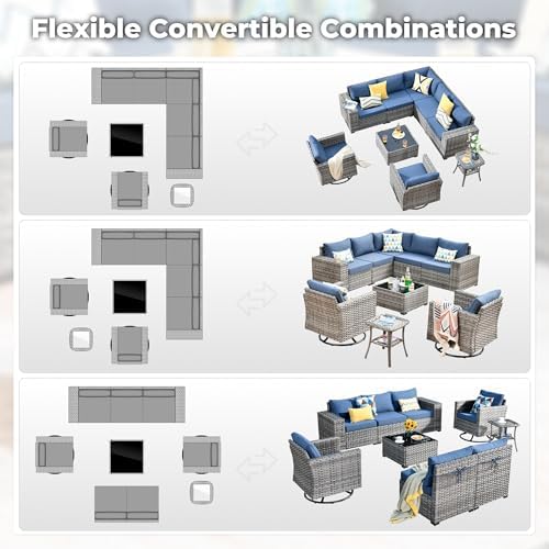 ovios 9 Pieces Patio Furniture Set, Outdoor Wicker Sectional Sofa Couch - Image 2