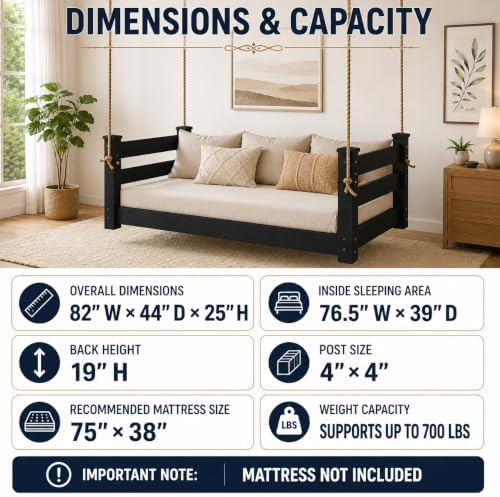 Amish Made Black Twin Bed Hanging Daybed Made in USA - Image 3