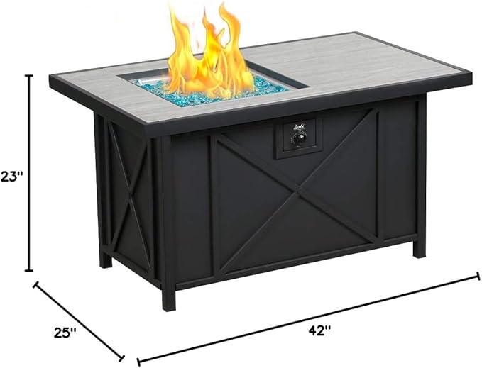 BALI OUTDOORS 42 inch 50,000 BTU Rectangular Propane Gas Fire Pit Table with Fire Glass and Table Lid, Fire Pits Outdoor for Garden, Patio, Backyard