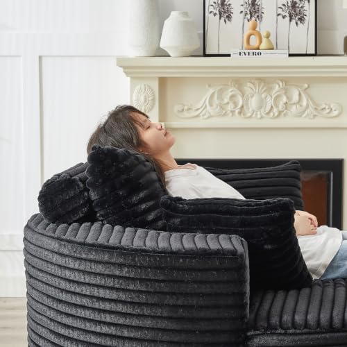 55"Round Chair Chaise Longue Indoor, Cloud Boneless Sofa Chair w/3 Pillows - Image 6