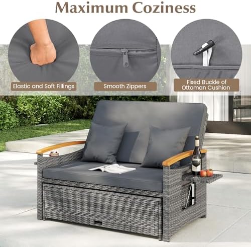 HAPPYGRILL Outdoor Wicker Sofa Daybed, Rattan Loveseat - Image 7