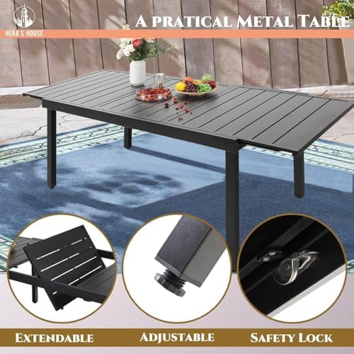 9pc Patio Dining Set, Extendable Metal Table - Image 3