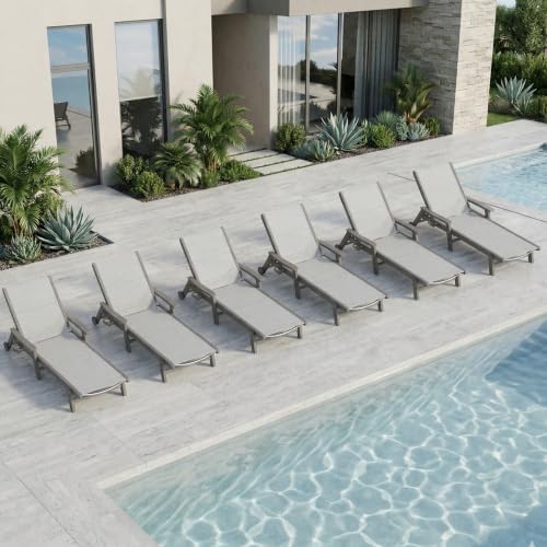 Outdoor HDPE Chaise Lounge Chairs Set of 6, Textilene Pool Loungers by PatioKingdom
