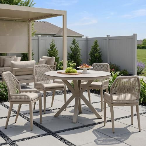 PURPLE LEAF Oversized Outdoor Round Dining Set 5 Pieces by PURPLELEAF