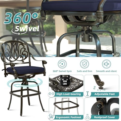 5-Piece Patio Swivel Bar Set, All-Weather Cast Aluminum Outdoor High Bar Stool - Image 5