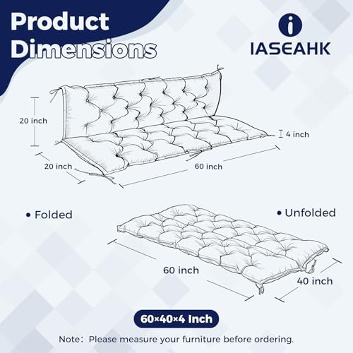 IASEAHK Porch Swing Cushions, 60×40×4 Inch, Waterproof - Image 5