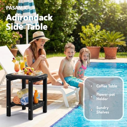 Outdoor Side Table, 2-Tier Storage Patio Side Table, HDPE Adirondack Side Table - Image 3
