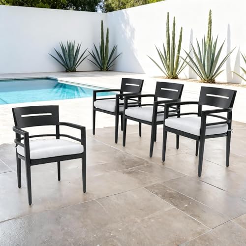 4 Piece Aluminum Dining Chairs Set, Outdoor/Indoor Stationary Dining Chairs by WAQINBR