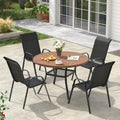 VICLLAX Patio Dining Set, 4 Black Stackable Chair & 40.7" Round Walnut Table by HOME
