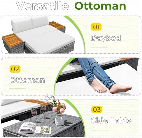 Greesum Outdoor Daybed Set Multifunctional Wicker Lounge Bed Furniture - Image 5