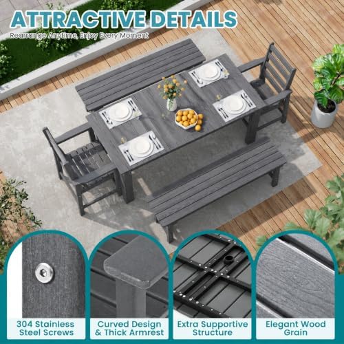 Dining Table Set, 5-Piece HDPE Outdoor Dining Set - Image 6