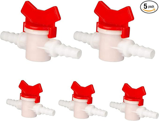 5 Pack Barbed Ball Valve 3/8" OD In-Line Ball Valve Shut-Off Switch with Hose Barb for Drip Irrigation and Aquariums Agricultura Garden