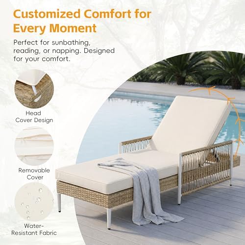 Outdoor All-Weather PE Rattan Chaise Lounge, Minimalist Patio Wicker Lounge - Image 4