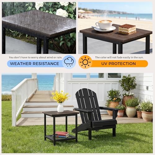 2-Tier Outdoor Side Table with Storage, Weather Resistant Patio End Table - Image 6