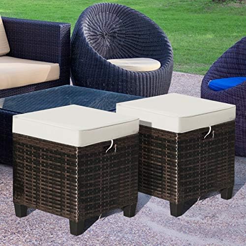 Patio Ottoman Outdoor Rattan Wicker Ottoman Seat, 2 Pieces All Weather by TOOLSEMPRE
