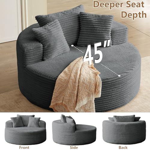 Oversized Round Chair Lounge Chaise Indoor, Upholstered Corduroy Deep Seat - Image 6