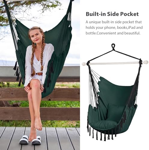 Hammock Chair Hanging Rope Swing Seat-Max 450lbs Capacity - Image 4