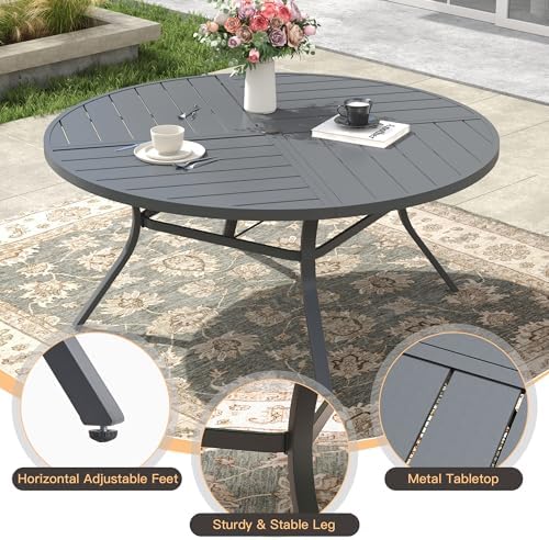 Patio Dining Set, 53.1" Round Table & Wheat Cushioned Wicker Chairs - Image 3