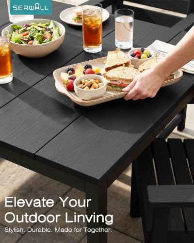 SERWALL Outdoor Dining Set, 9 Piece HDPE Armless Dining Set - Image 5