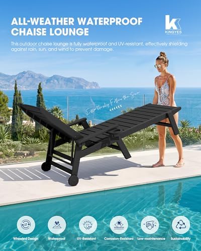 KINGYES HDPE Lounge Chair Outdoor Set of 2, All Weather Pool Lounger - Image 6