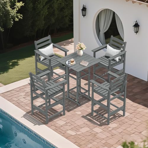 5 Pcs HDPE Bar Height Adirondack Chairs and Table Set - Image 3