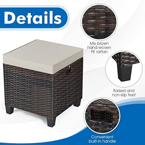 Patio Ottoman Outdoor Rattan Wicker Ottoman Seat, 2 Pieces All Weather - Image 3