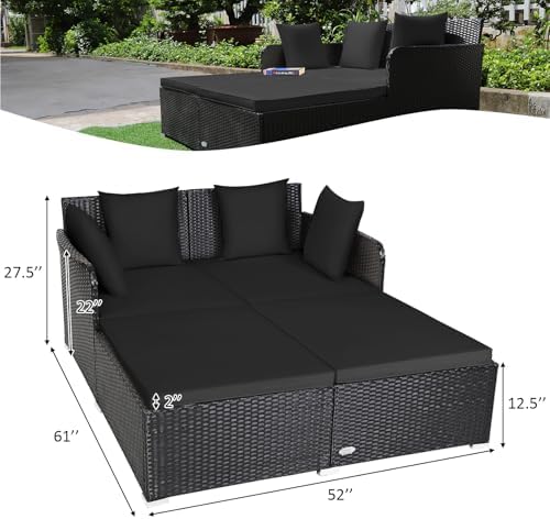 Tangkula Outdoor Rattan Daybed, Wicker Furniture - Image 2