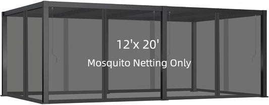 12x20FT Mosquito Netting for Gazebo,Pergola,Pop up Canopy Tent,6-Panel with Zipper for Outdoor Patio,Backyard (Black,Mosquito Net Only)